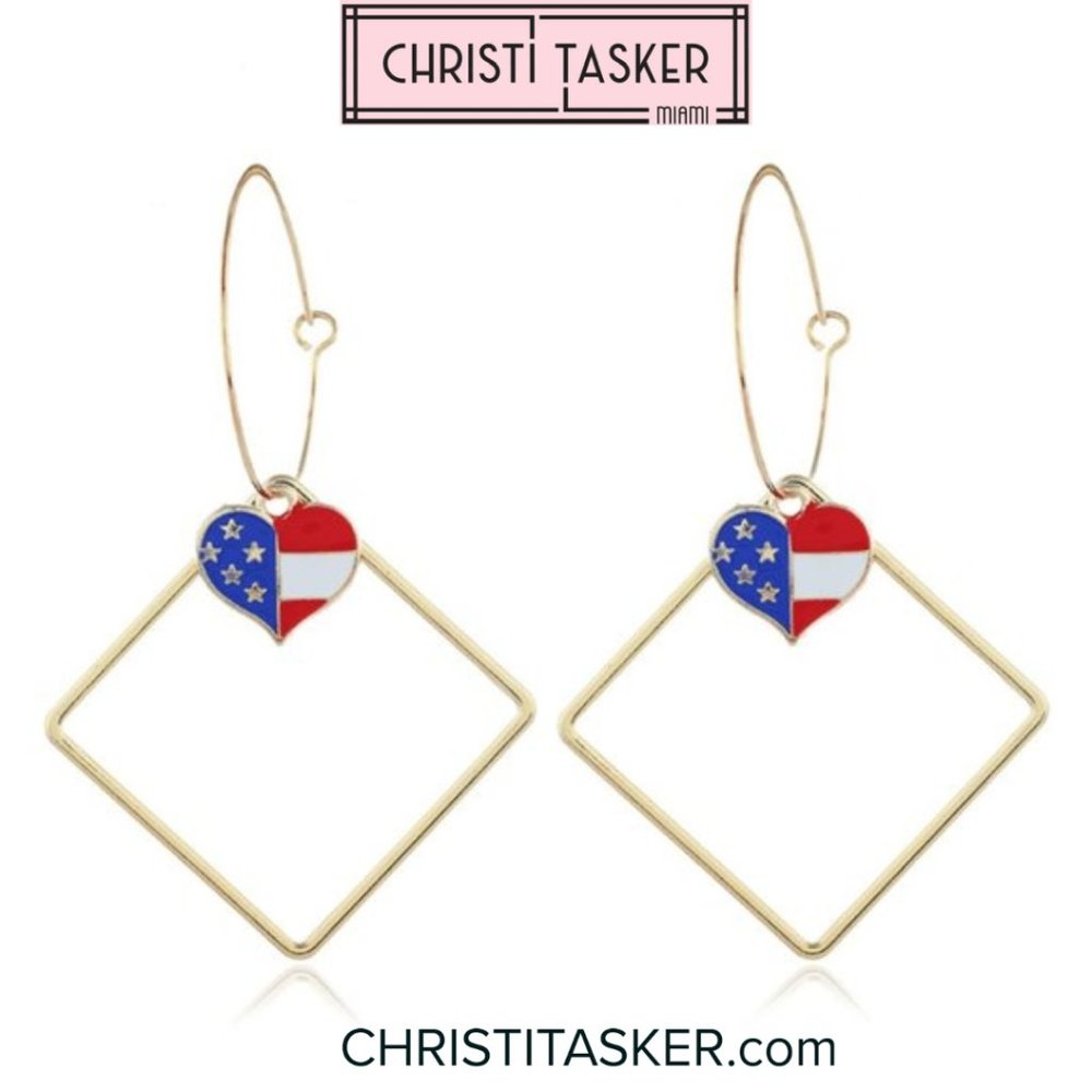 Heart Patriotic Earrings | American Flag Earrings